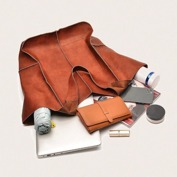 Brown Casual Women's Vintage Retro Large Capacity Tote Bag - Picture 6 of 7